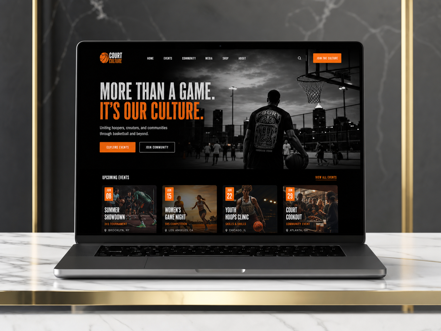AF Court Culture website mockup