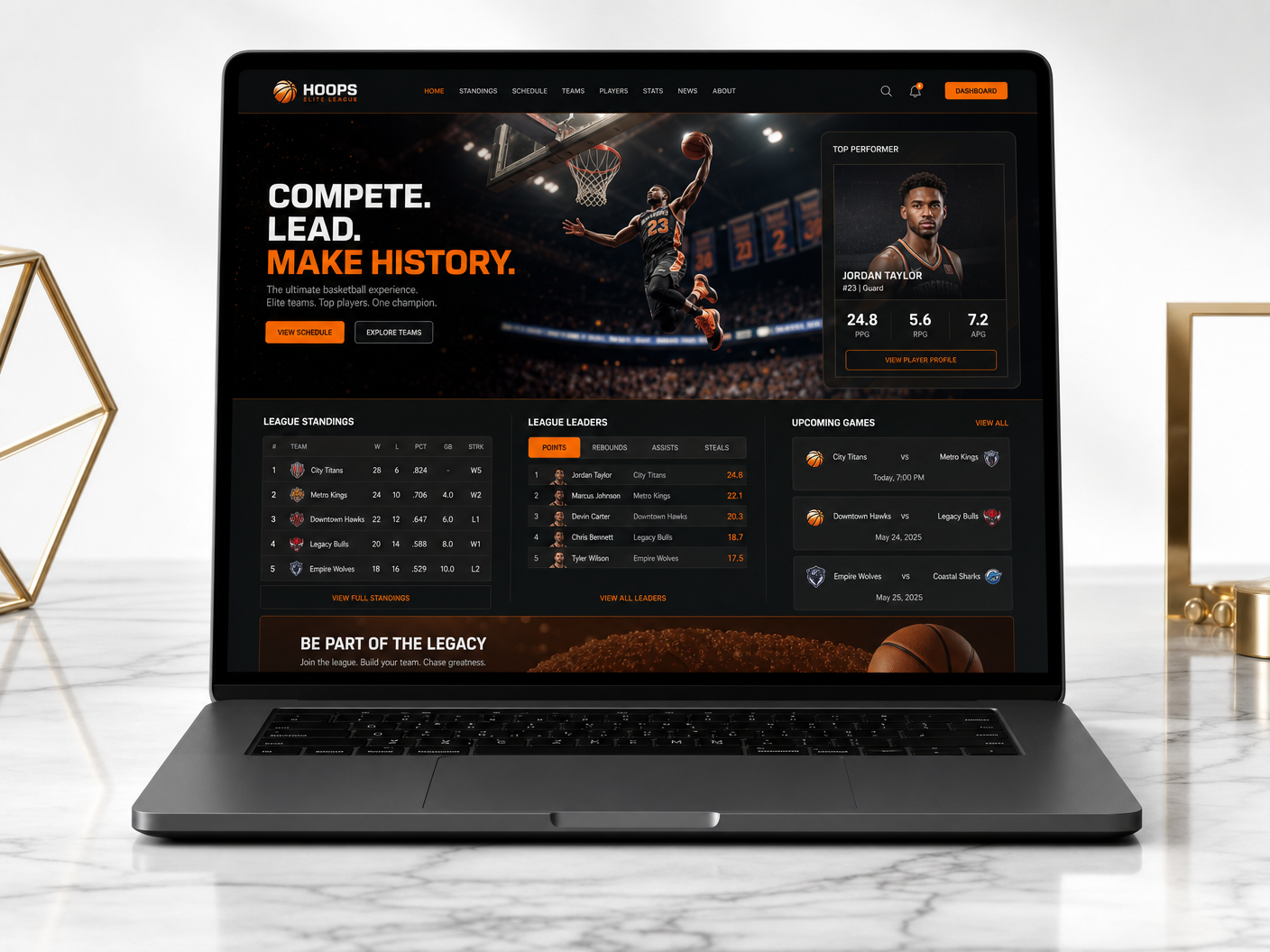 B.A.L.L. Basketball Association Legacy League website mockup