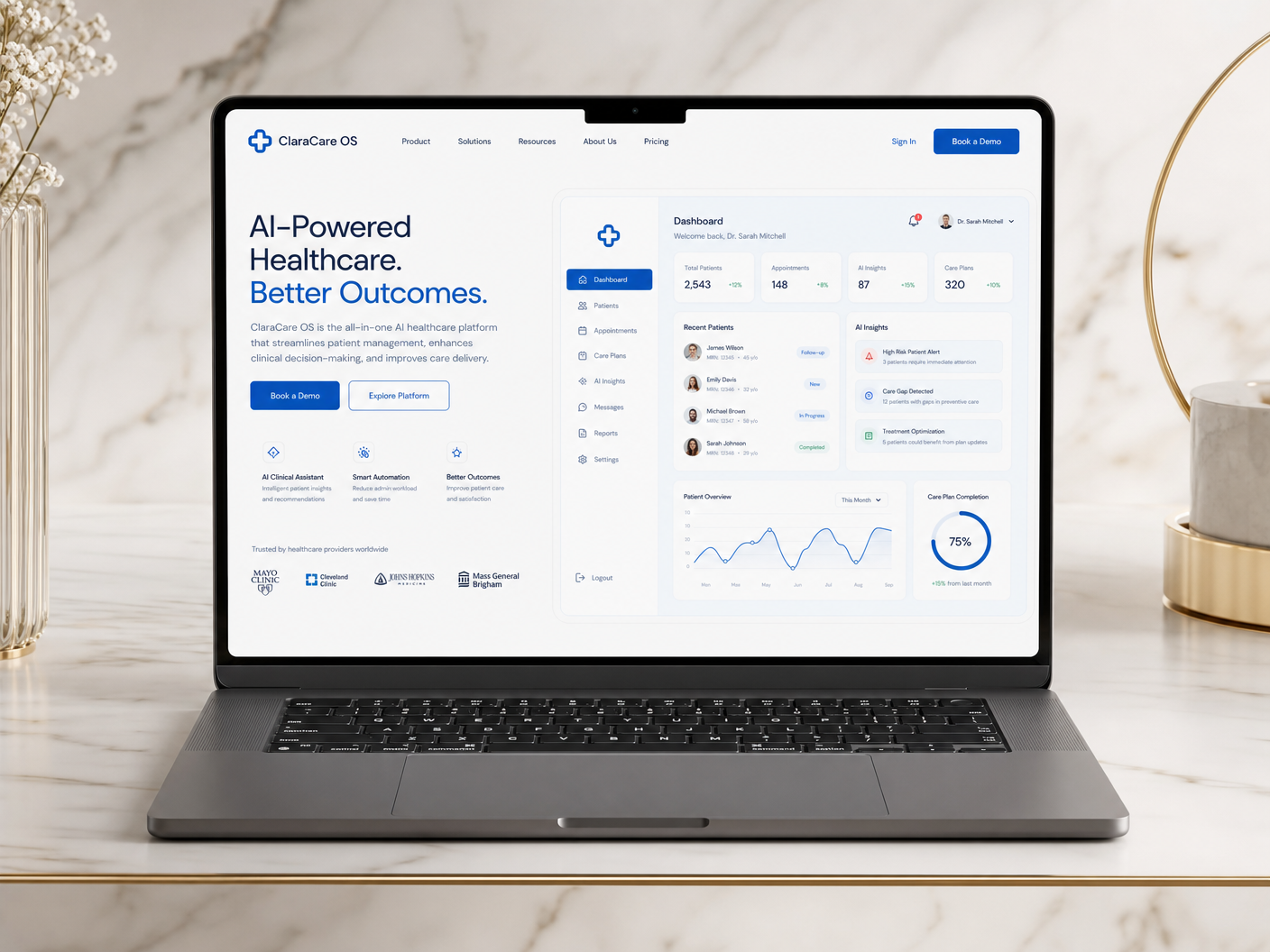 ClaraCare OS website mockup