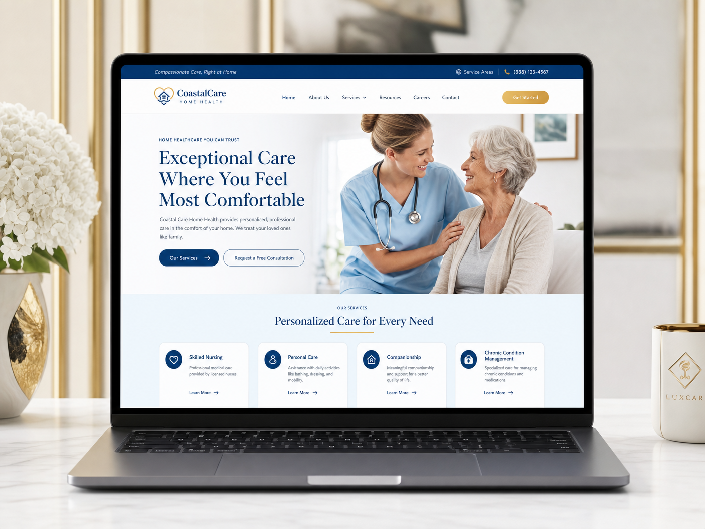 Crystal Coast Homecare Services website mockup