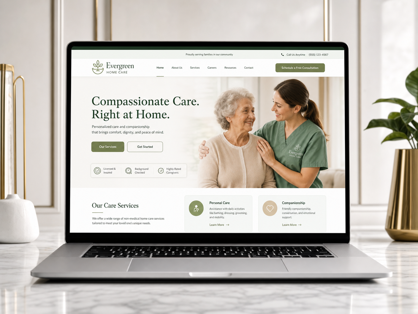 Shepherd's Touch Homecare website mockup